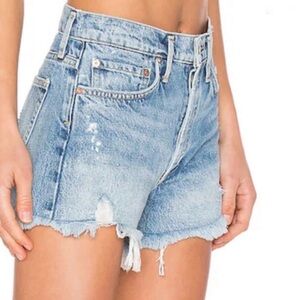 AGOLDE Distressed Denim Shorts Light Wash High Rise Button Fly Size 26